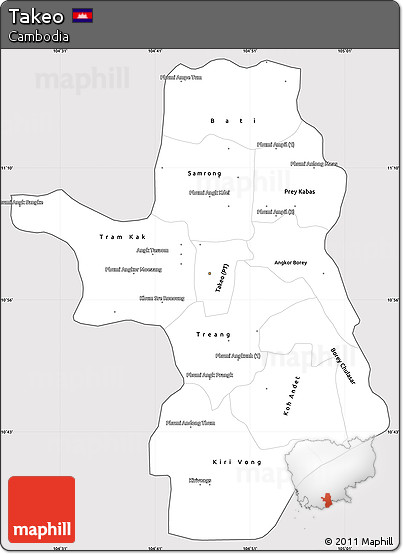 Silver Style Simple Map of Takeo, cropped outside
