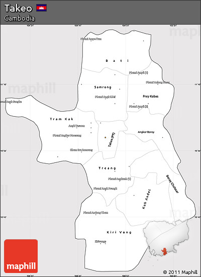 Silver Style Simple Map of Takeo, cropped outside