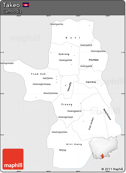 Silver Style Simple Map of Takeo, single color outside