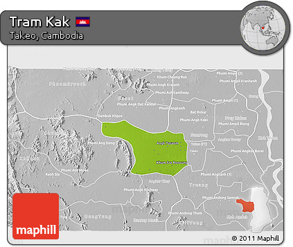 Physical 3D Map of Tram Kak, lighten, desaturated