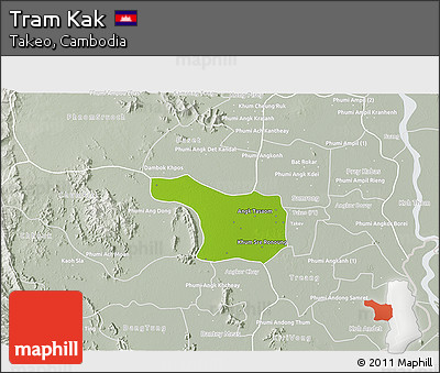 Physical 3D Map of Tram Kak, lighten, semi-desaturated