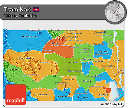Physical 3D Map of Tram Kak, political outside