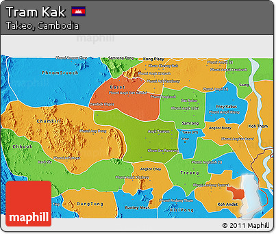 Physical 3D Map of Tram Kak, political outside