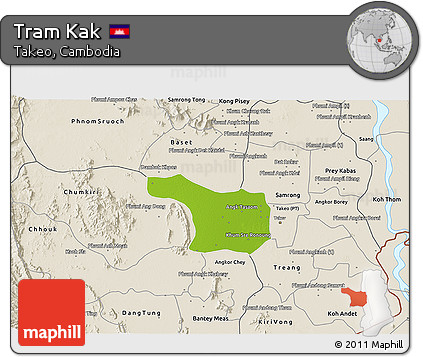 Physical 3D Map of Tram Kak, shaded relief outside