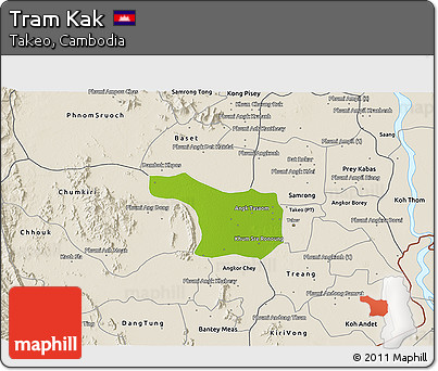 Physical 3D Map of Tram Kak, shaded relief outside