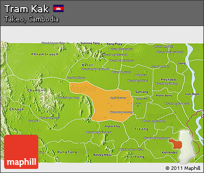 Political 3D Map of Tram Kak, physical outside