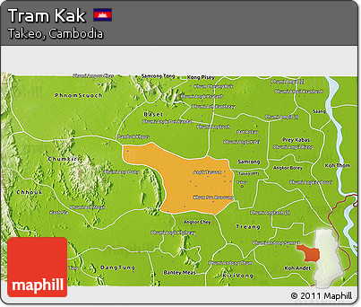 Political 3D Map of Tram Kak, physical outside