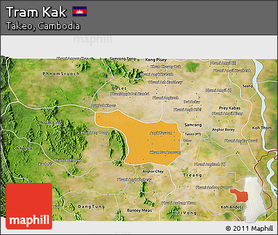 Political 3D Map of Tram Kak, satellite outside