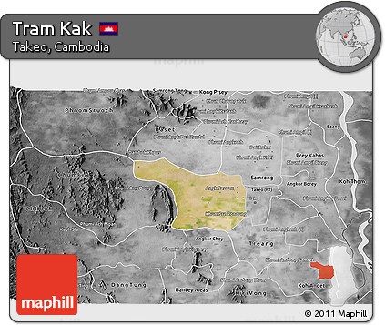 Satellite 3D Map of Tram Kak, desaturated