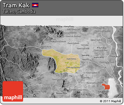 Satellite 3D Map of Tram Kak, desaturated