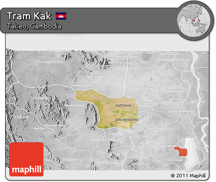 Satellite 3D Map of Tram Kak, lighten, desaturated