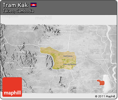 Satellite 3D Map of Tram Kak, lighten, desaturated