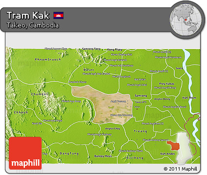 Satellite 3D Map of Tram Kak, physical outside