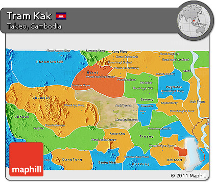 Satellite 3D Map of Tram Kak, political outside