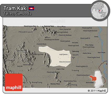 Shaded Relief 3D Map of Tram Kak, darken