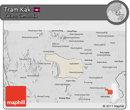 Shaded Relief 3D Map of Tram Kak, desaturated