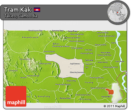 Shaded Relief 3D Map of Tram Kak, physical outside