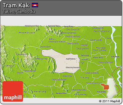 Shaded Relief 3D Map of Tram Kak, physical outside