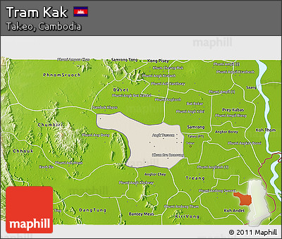 Shaded Relief 3D Map of Tram Kak, physical outside
