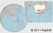 Gray Location Map of Tram Kak, highlighted country, hill shading