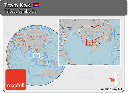 Gray Location Map of Tram Kak, hill shading