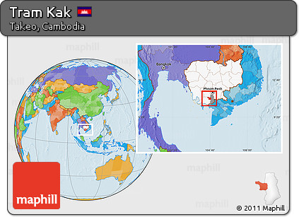 Political Location Map of Tram Kak, highlighted country, highlighted parent region