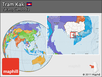 Political Location Map of Tram Kak, highlighted country, highlighted parent region