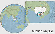Savanna Style Location Map of Tram Kak, highlighted country, within the entire country, hill shading