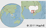 Savanna Style Location Map of Tram Kak, highlighted country, highlighted parent region, within the entire country, hill shading