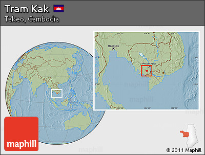 Savanna Style Location Map of Tram Kak, hill shading