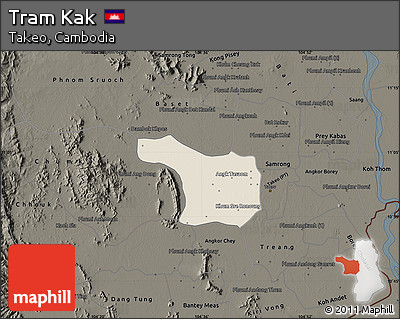 Shaded Relief Map of Tram Kak, darken