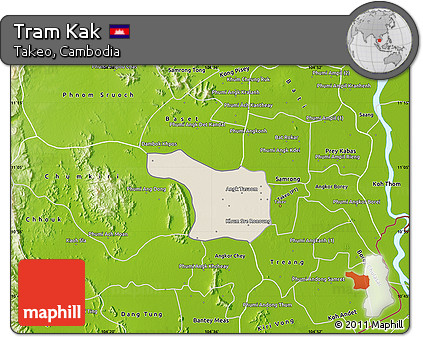 Shaded Relief Map of Tram Kak, physical outside