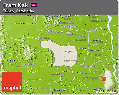 Shaded Relief Map of Tram Kak, physical outside