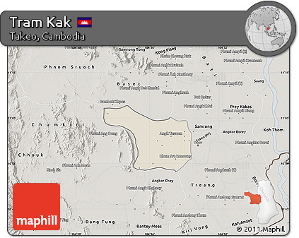 Shaded Relief Map of Tram Kak, semi-desaturated