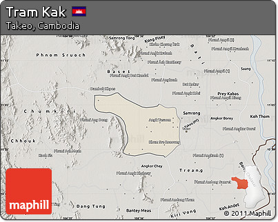 Shaded Relief Map of Tram Kak, semi-desaturated