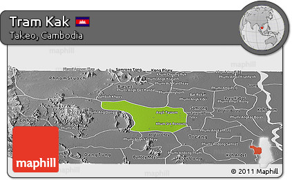 Physical Panoramic Map of Tram Kak, desaturated
