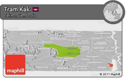 Physical Panoramic Map of Tram Kak, lighten, desaturated