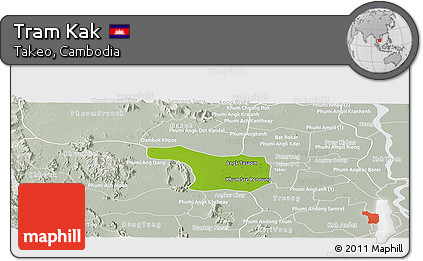 Physical Panoramic Map of Tram Kak, lighten, semi-desaturated