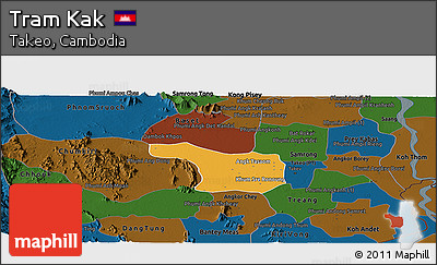 Political Panoramic Map of Tram Kak, darken