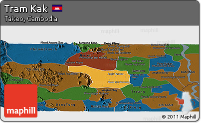 Political Panoramic Map of Tram Kak, darken
