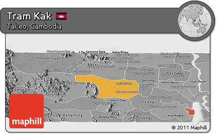 Political Panoramic Map of Tram Kak, desaturated