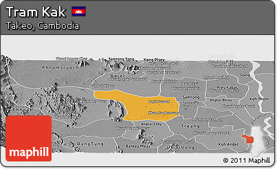 Political Panoramic Map of Tram Kak, desaturated