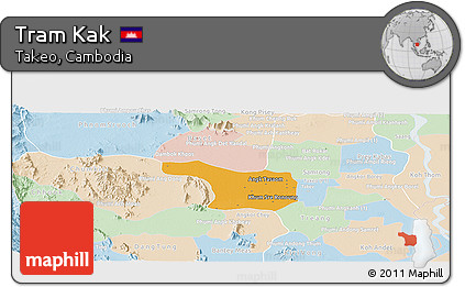Political Panoramic Map of Tram Kak, lighten