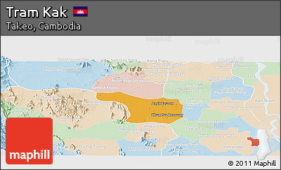 Political Panoramic Map of Tram Kak, lighten
