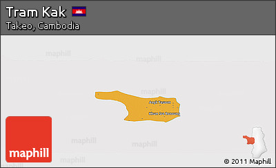 Political Panoramic Map of Tram Kak, single color outside