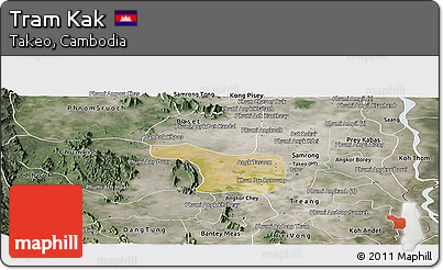 Satellite Panoramic Map of Tram Kak, semi-desaturated