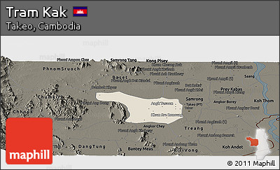 Shaded Relief Panoramic Map of Tram Kak, darken