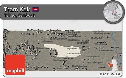 Shaded Relief Panoramic Map of Tram Kak, darken