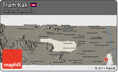 Shaded Relief Panoramic Map of Tram Kak, darken