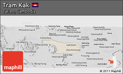 Shaded Relief Panoramic Map of Tram Kak, desaturated